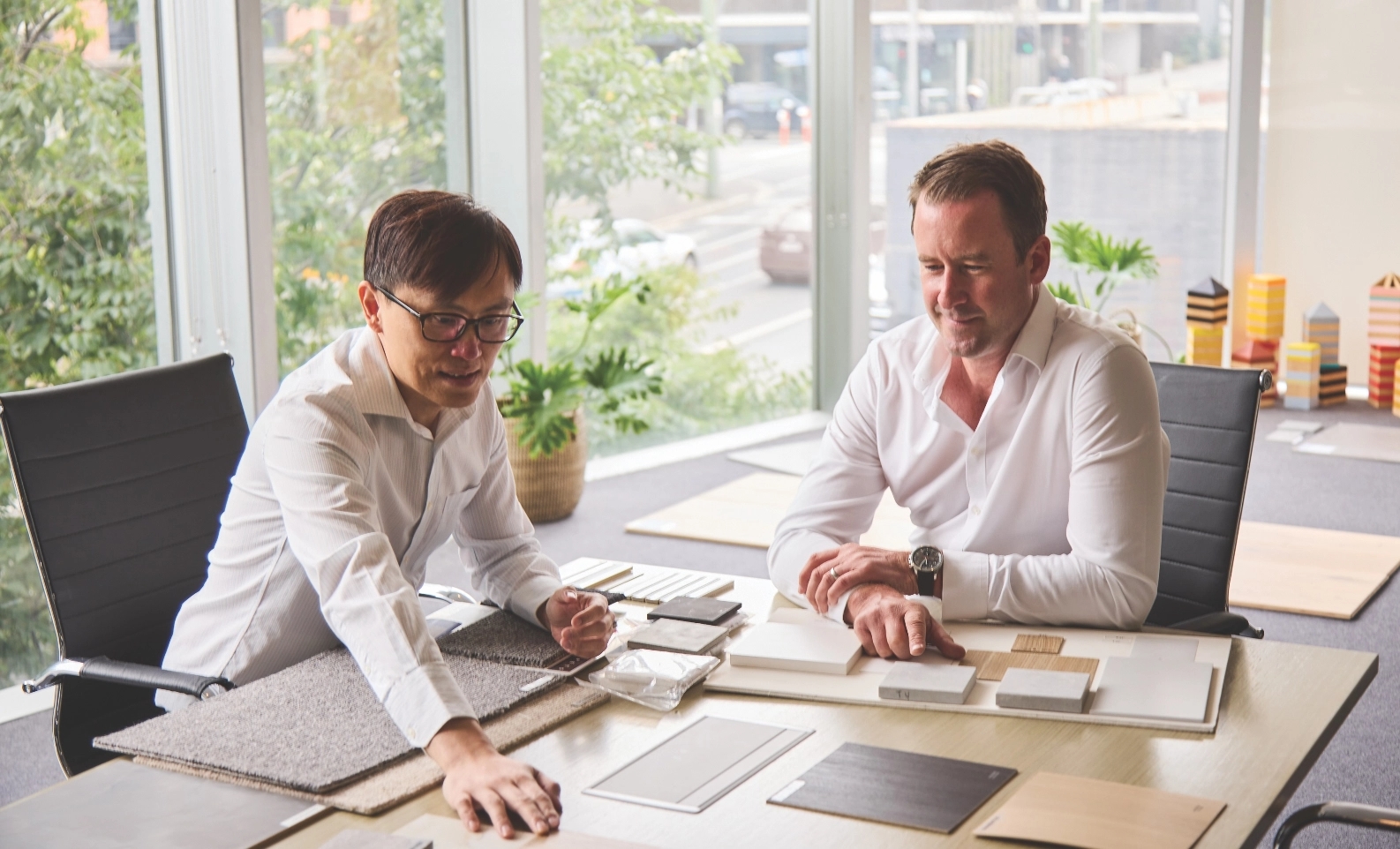 Eric Loi, Managing Director, Prime Edition & Ben Turner, Managing Director, Henny selecting finishes for Arbour Park, Surrey Hills